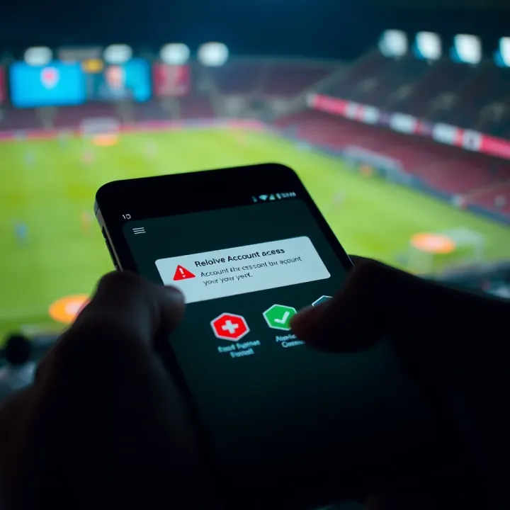 Mobile device displaying account access error message on a betting app with troubleshooting icons