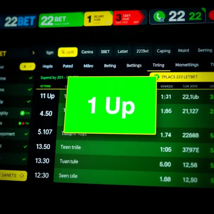 Screenshot showing betting interface highlighting the '1 Up' option on 22Bet platform