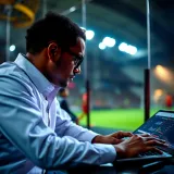 Professional sports analyst reviewing La Liga match statistics and team performance data on a laptop