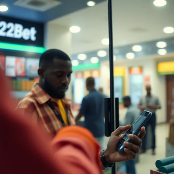 User logging into 22Bet Shop platform with mobile device in Nigeria