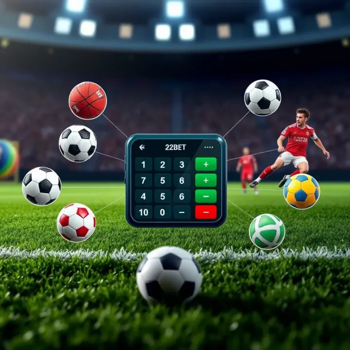 Illustration of multiple sports icons representing different betting selections connected to a central accumulator calculator symbolizing combined betting outcomes