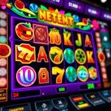 Colorful NetEnt slot game interface showing vibrant symbols and reels