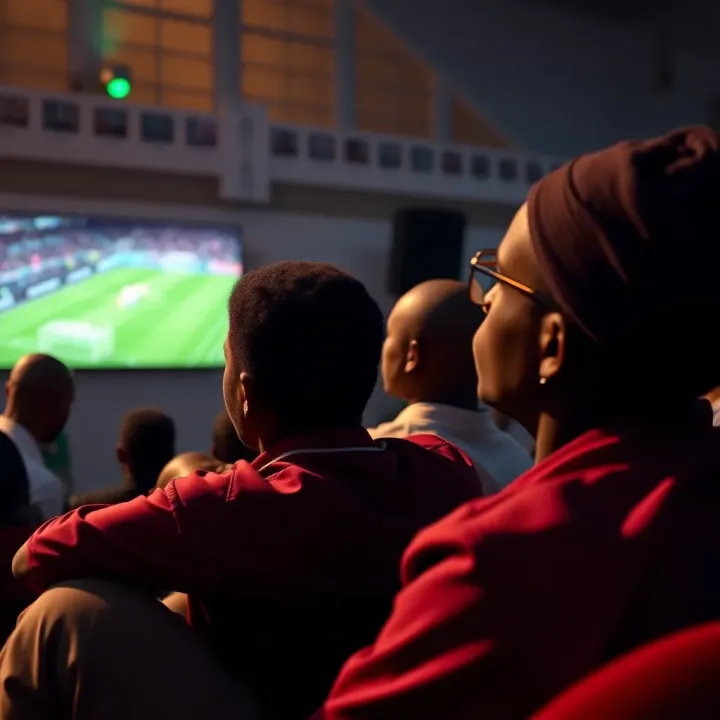Nigerian football fans watching Champions League match on television