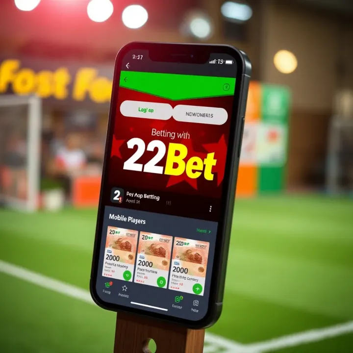 Mobile phone displaying 22Bet betting app interface with Nigerian currency symbols