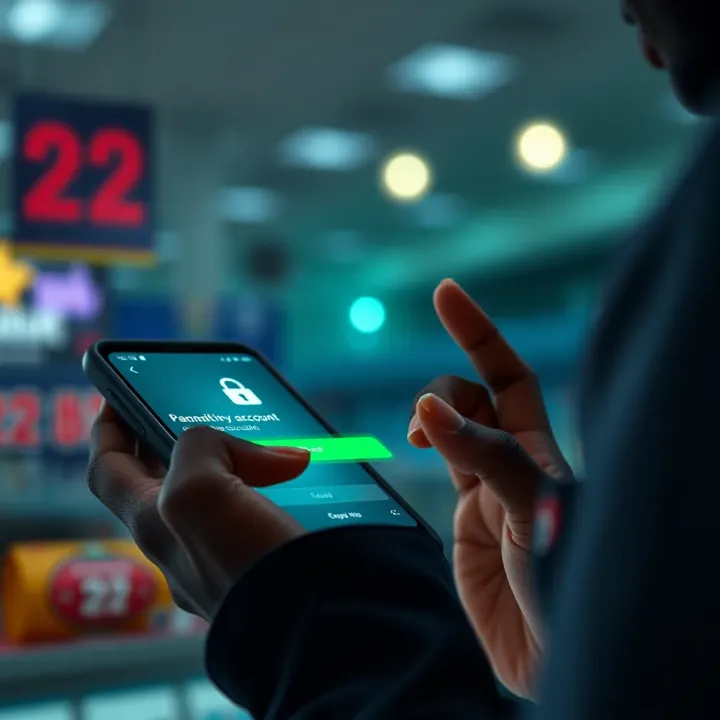 User interacting with 22Bet mobile platform highlighting secure account login and transaction icons
