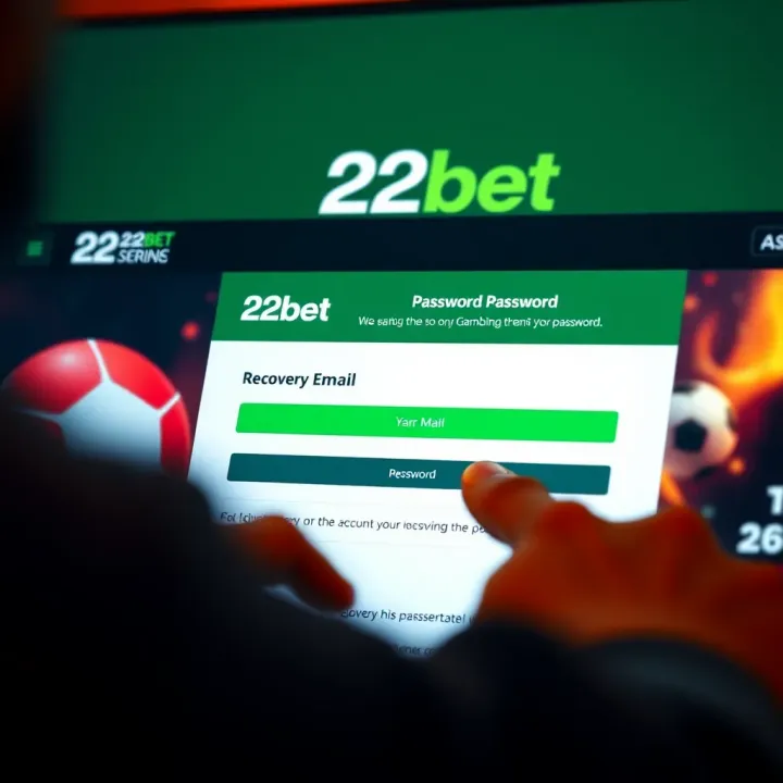 User entering recovery email on 22bet website for password retrieval