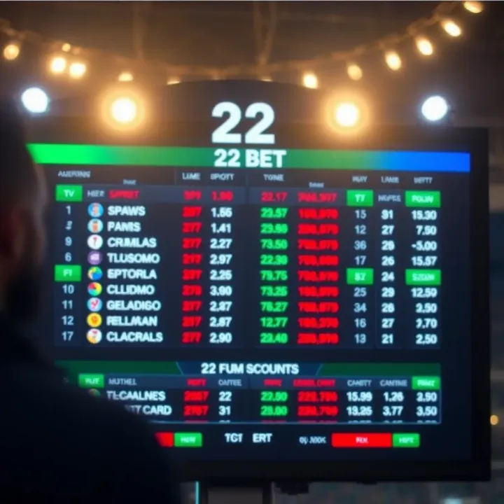 Live sports scoreboard displaying real-time updates on 22Bet platform