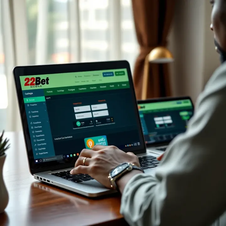 User entering credentials to log into 22Bet sports betting platform on a laptop