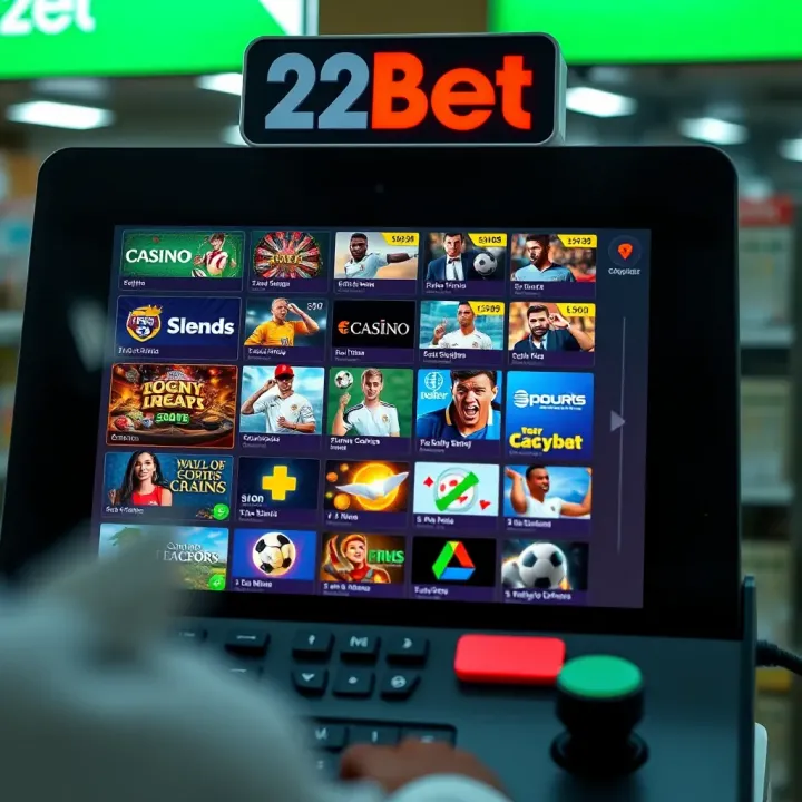 Display of various sports and casino betting options available on a digital betting terminal