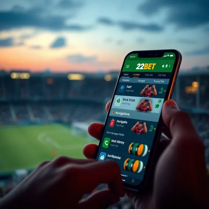 User interface of the 22Bet mobile application showcasing easy navigation for Nigerian users