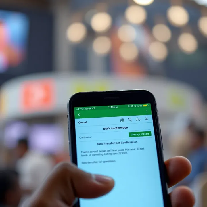 Illustration of a mobile phone displaying a bank transfer confirmation for an online betting platform in Nigeria