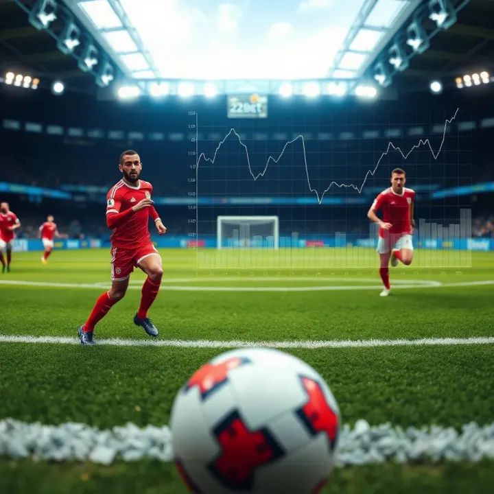 Football pitch with statistical graphs and data overlay showing team performance trends