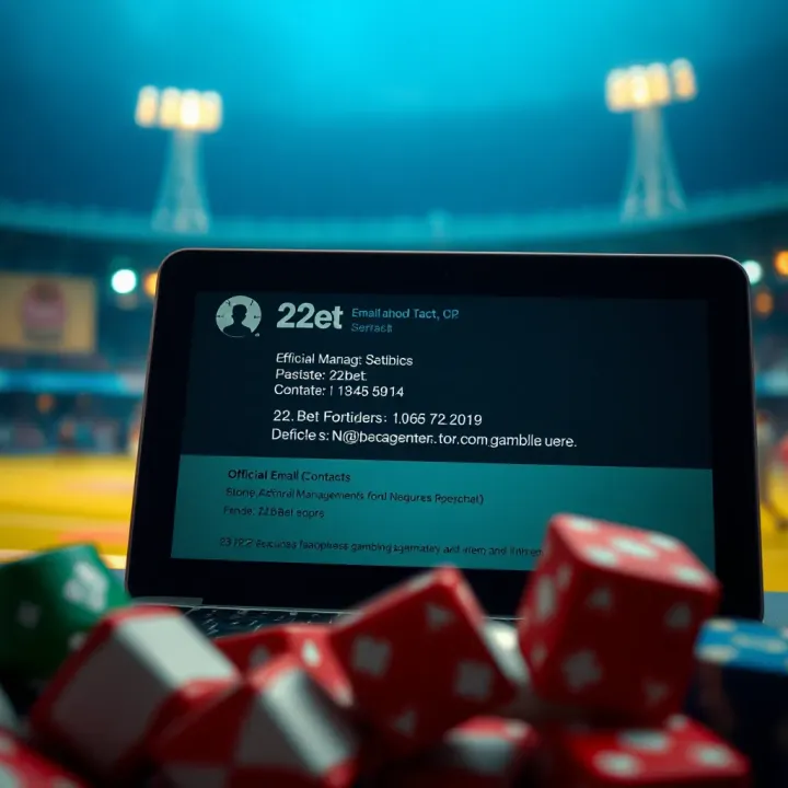 Email interface displaying official 22bet contact details for secure communication